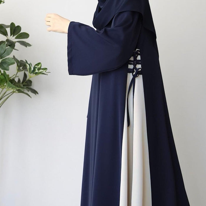 Colorblock Side-Tie Abaya | Two-Tone Round Neck Maxi Dress Abaya (MA362)