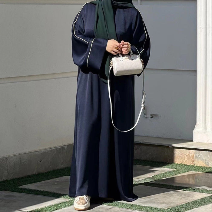 Contrast Colour Trimmed Robe - Modest Casual Dress with Flared Sleeves(MA280)