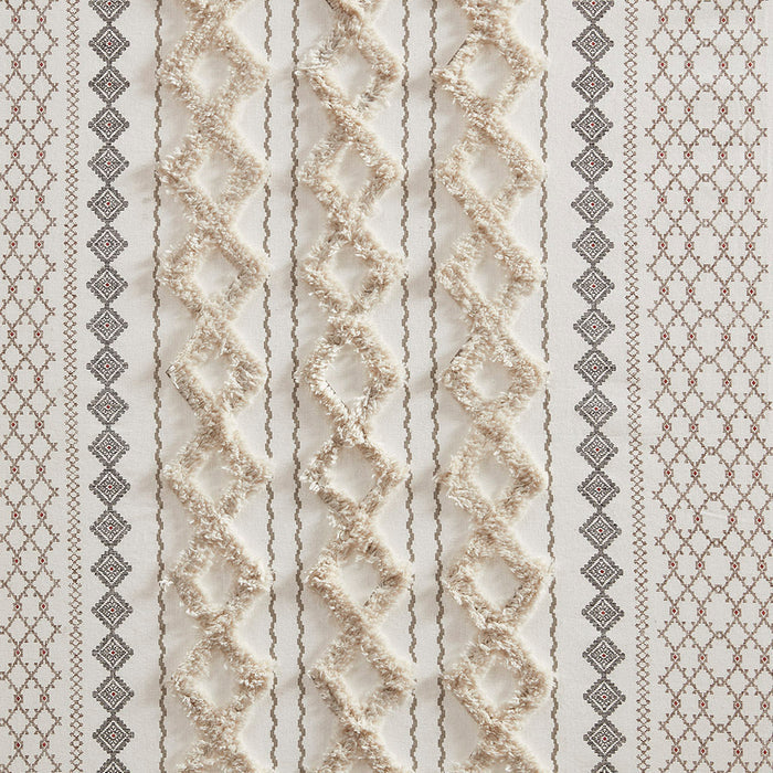 Cotton Printed Curtain Panel with Chenille Stripe and Lining Ivory 50x84