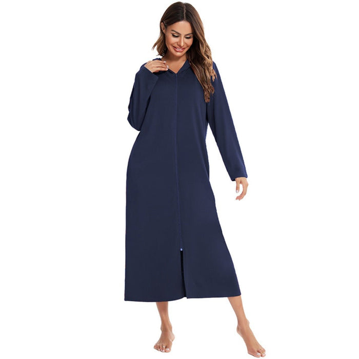 Cozy Longline Zip-Up Cardigan with Pockets | Home Wear Comfort(MS110)