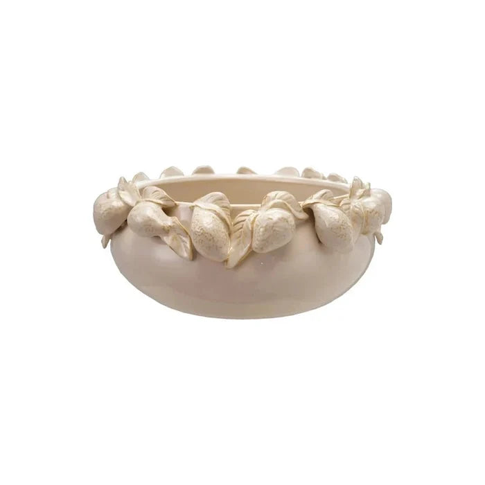 Cream Stoneware Bowl with Lemons – Decorative Accent