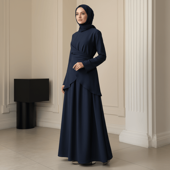 Cross-Wrap Waist Top & A-Line Maxi Skirt Set(MS475)