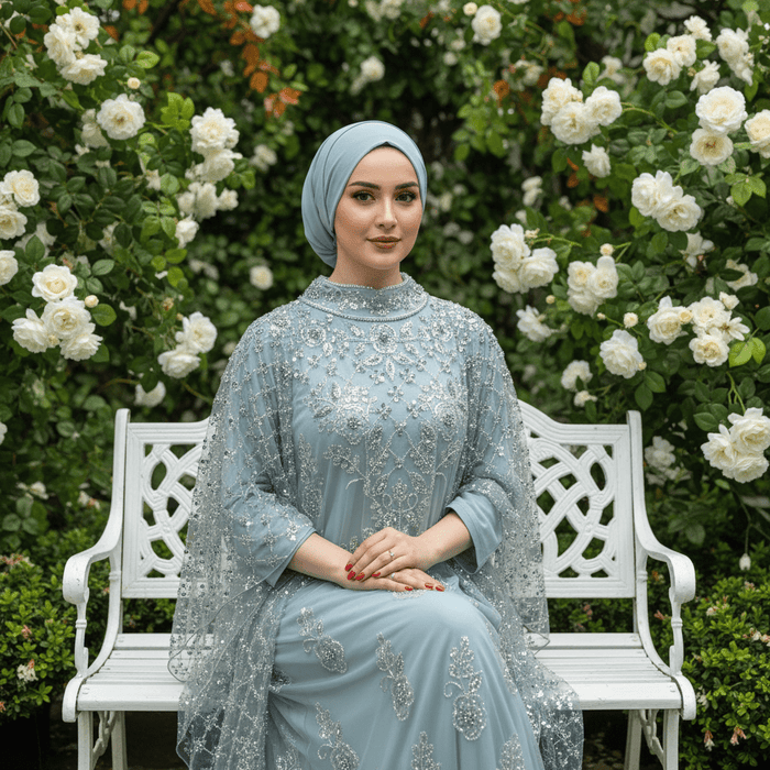 Crystal Beaded Cape Overlay Abaya Set (MA427)