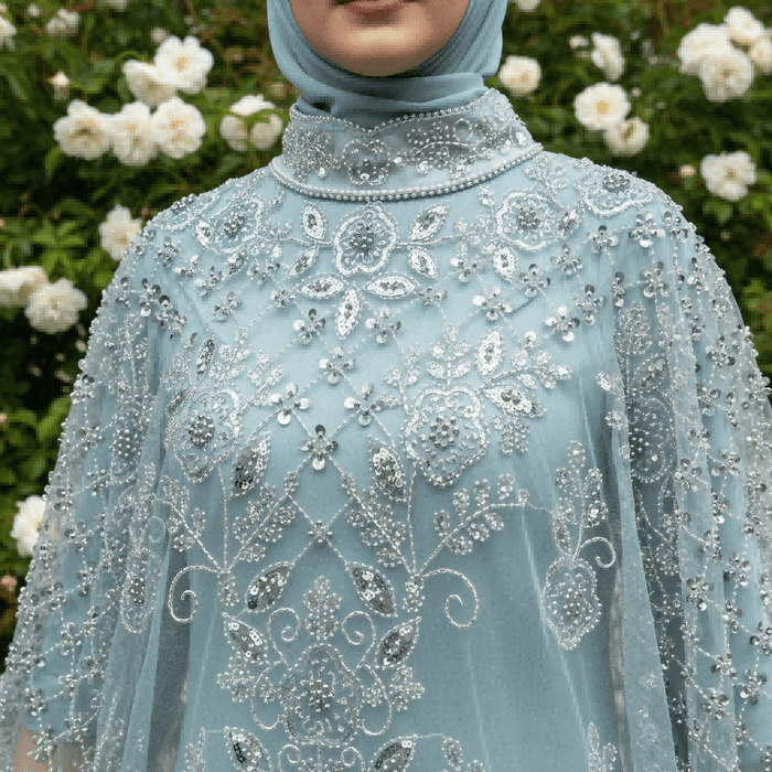 Crystal Beaded Cape Overlay Abaya Set (MA427)