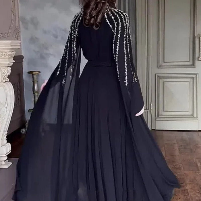 Crystal Cascade Cape Gown | Dramatic Embellished Evening Abay(MA345)
