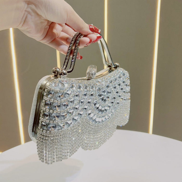 Crystal-Embellished Clutch Bag with Tassels – Versatile Evening Purse for Weddings & Galas (MAC276)