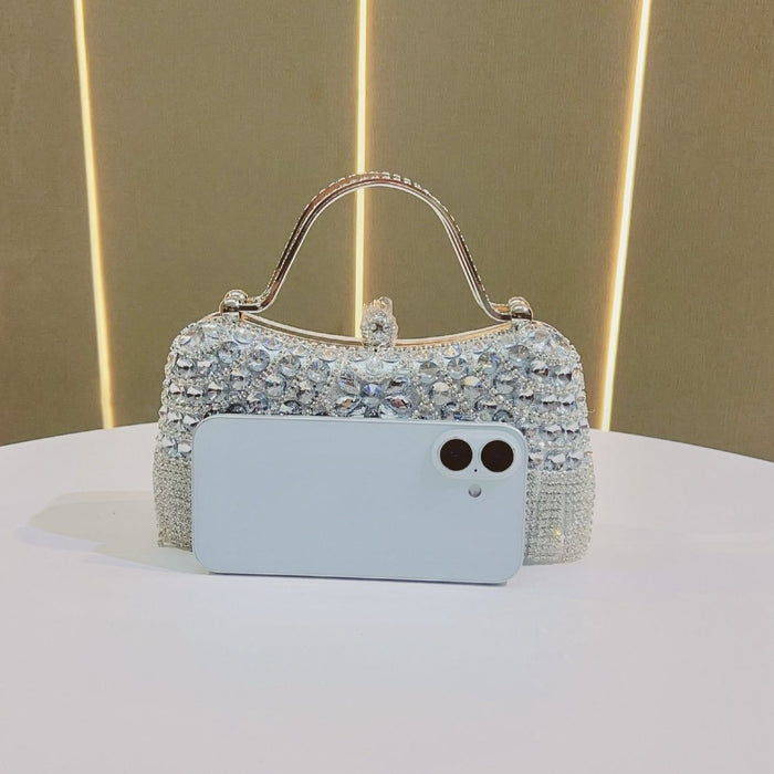 Crystal-Embellished Clutch Bag with Tassels – Versatile Evening Purse for Weddings & Galas (MAC276)