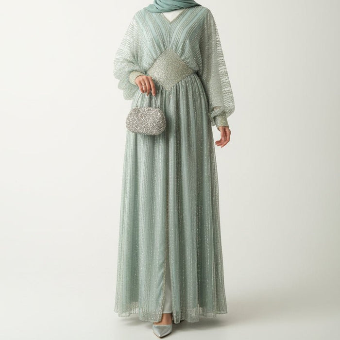 Crystal-Embellished Elegant Abaya with Defined Waist Silhouette (MA391)
