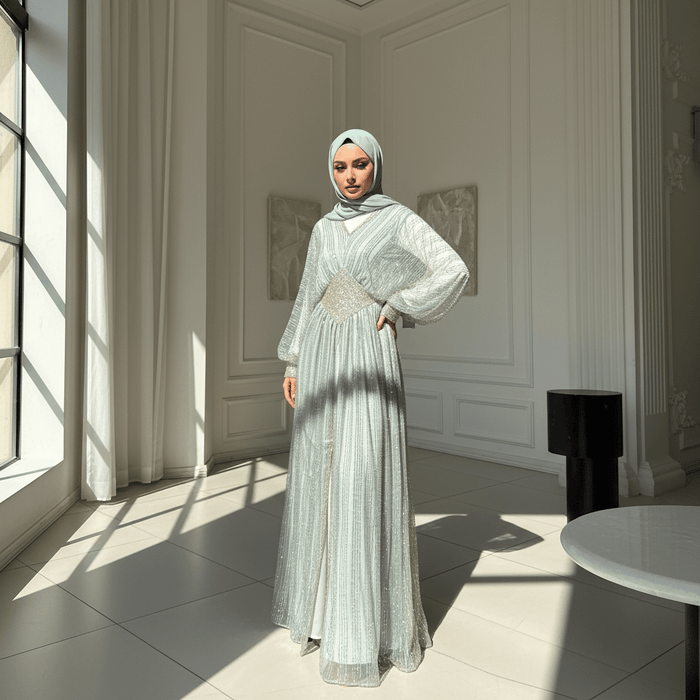 Crystal-Embellished Elegant Abaya with Defined Waist Silhouette (MA391)