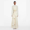 Crystal-Embellished Ruched Dress with Asymmetric Ruffle Skirt(MS346)