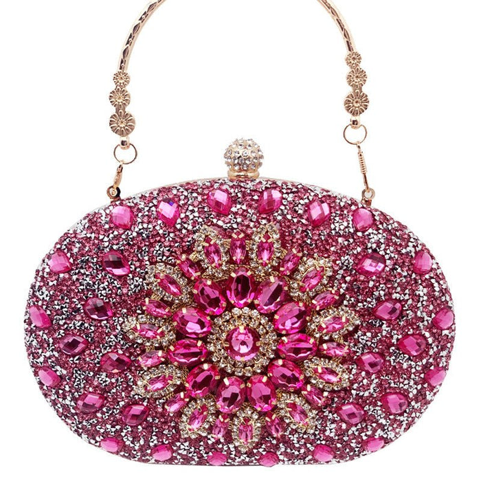 Crystal Sunflower Evening Clutch | Rhinestone Party Bag with Chain Handle(MAC356)