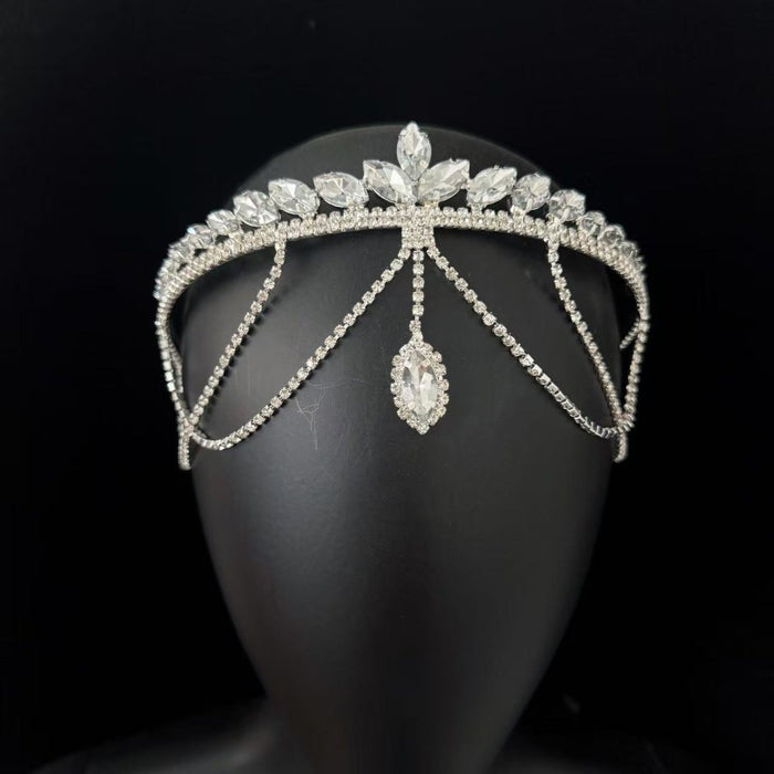 Crystal Tiara Headband with Cascading Forehead Chain (MAC330)