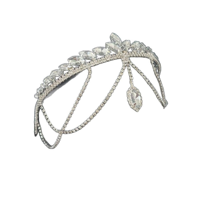 Crystal Tiara Headband with Cascading Forehead Chain (MAC330)