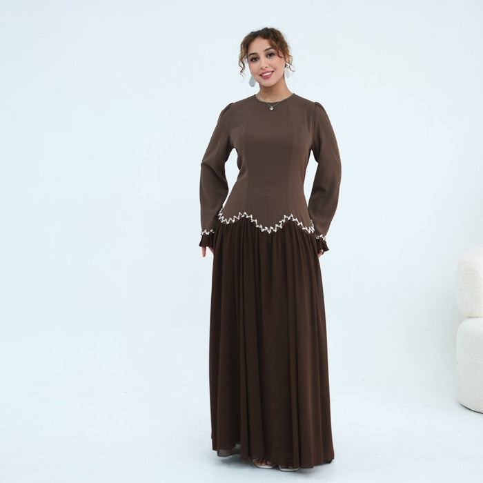 Crystal-Trim Ruffle Cuffs Maxi Dress(MS458)