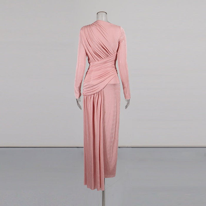 Diagonal Ruched Maxi Dress(MS467)