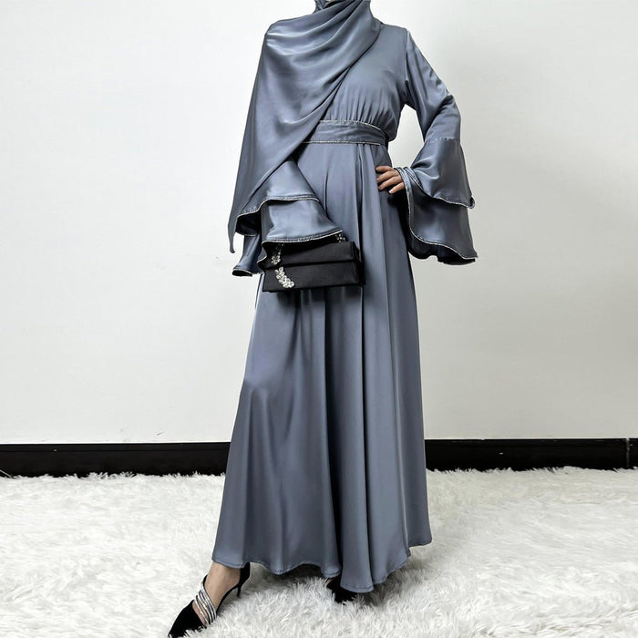 Diamond Modest Bell Sleeve Adjustable Waist Kaftan Dress Abaya with Hijab (MA169)