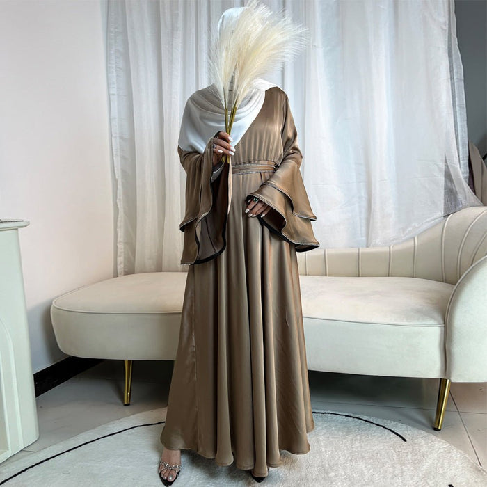 Diamond Modest Bell Sleeve Adjustable Waist Kaftan Dress Abaya with Hijab (MA169)