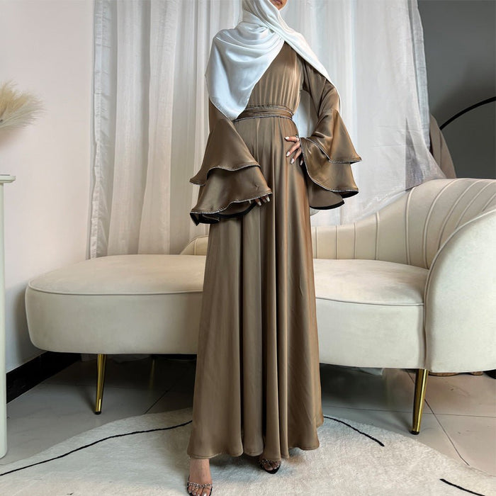 Diamond Modest Bell Sleeve Adjustable Waist Kaftan Dress Abaya with Hijab (MA169)