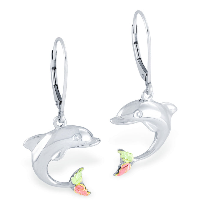 Dolphin - Sterling Silver Black Hills Gold Earrings