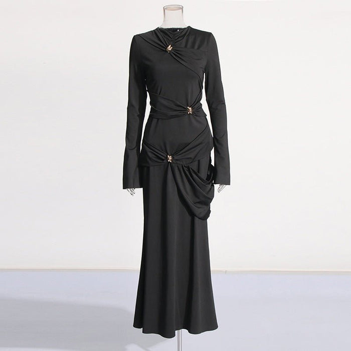 Draped Dress with Jeweled Brooches(MS347)