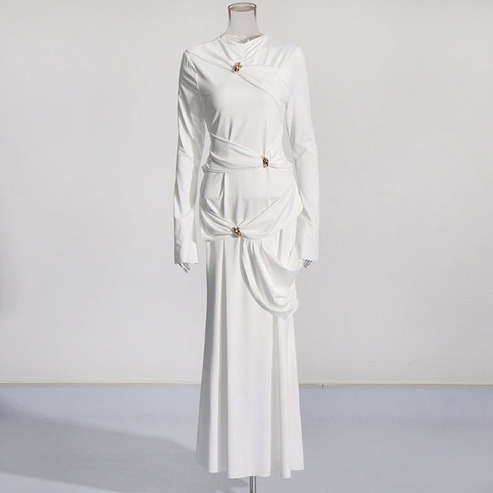 Draped Dress with Jeweled Brooches(MS347)