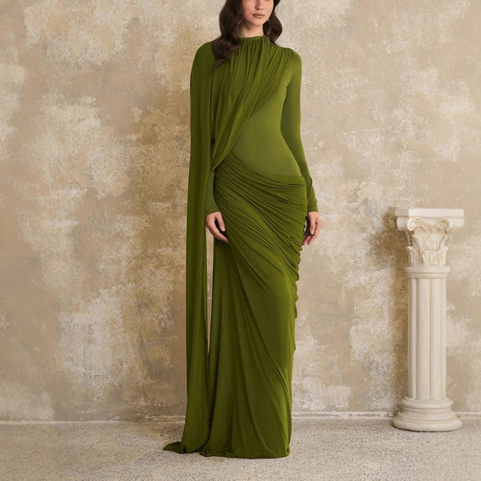 Draped Jersey Gown with Flowing Panel(MS350)