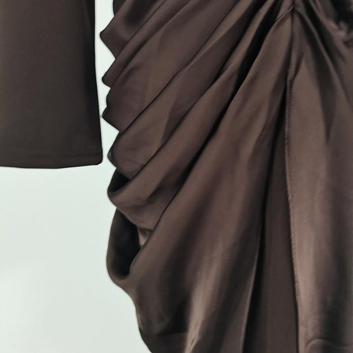 Draped Satin Skirt Dress with Jeweled Brooch(MS321)
