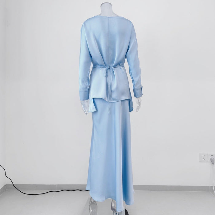 Draped Wrap Top & Maxi Skirt Set(MS333)