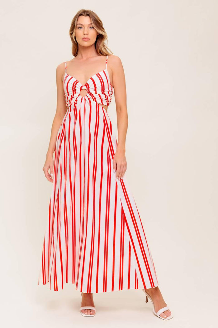 DREAM PETALS RED STRIPE WOVEN Maxi DRESS