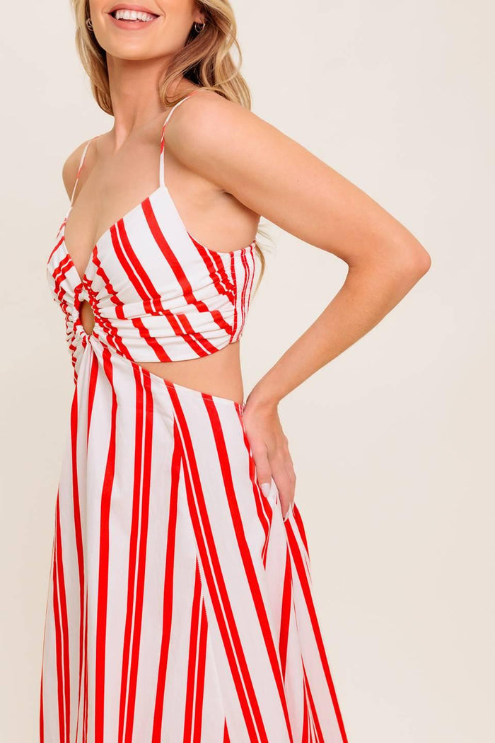 DREAM PETALS RED STRIPE WOVEN Maxi DRESS