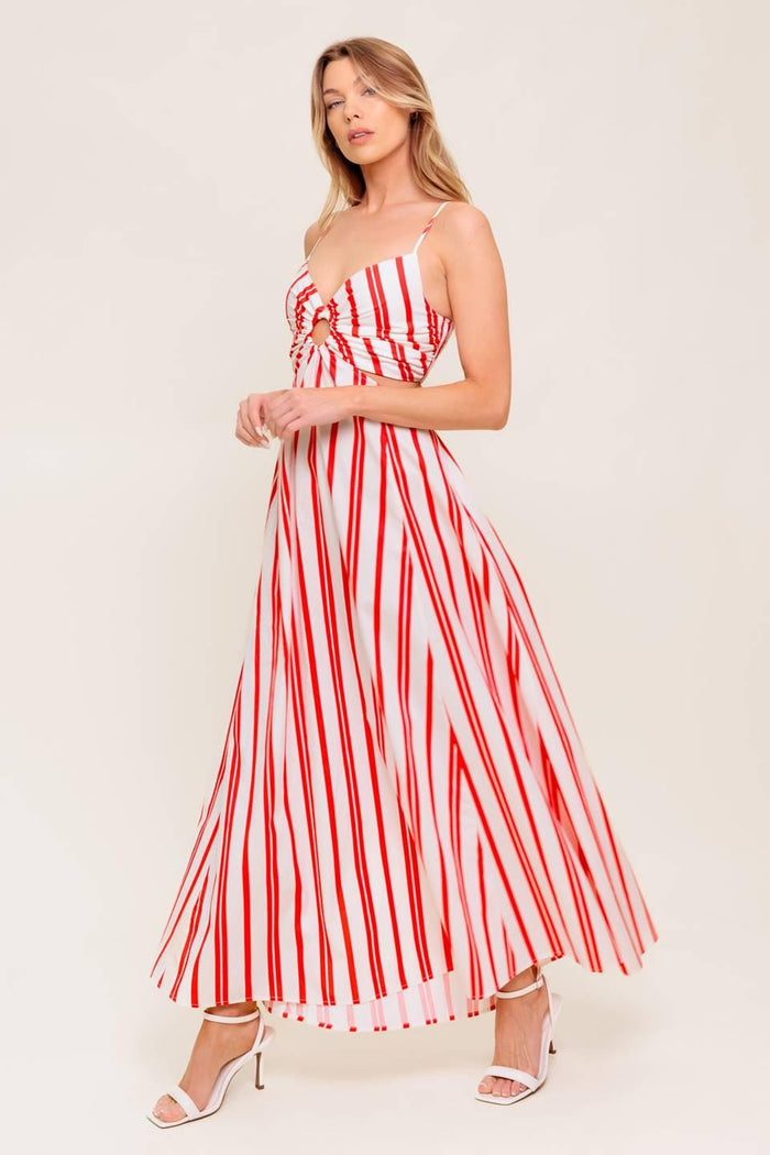 DREAM PETALS RED STRIPE WOVEN Maxi DRESS