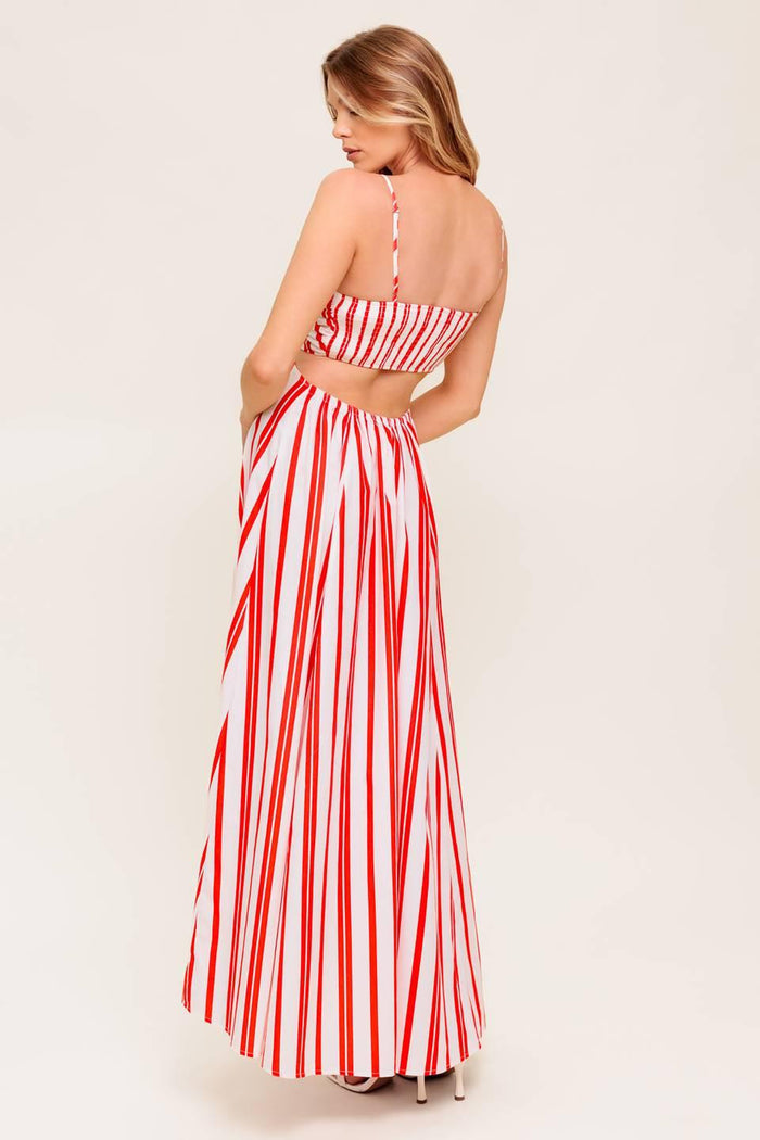 DREAM PETALS RED STRIPE WOVEN Maxi DRESS