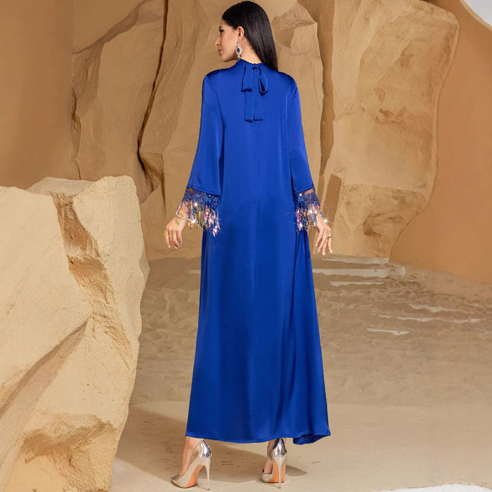 Elegant Blue Abaya Long Dress | Blue Gradient Fringed Abaya  (MA184)