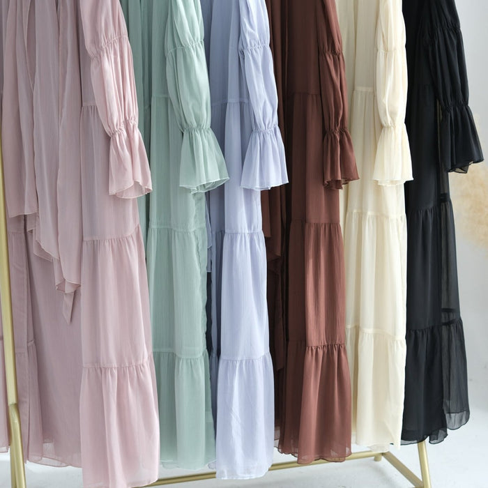 Elegant Chiffon Wrinkle Abaya | Three-Piece Set Modest Muslim Chiffon Abaya (MOA155)