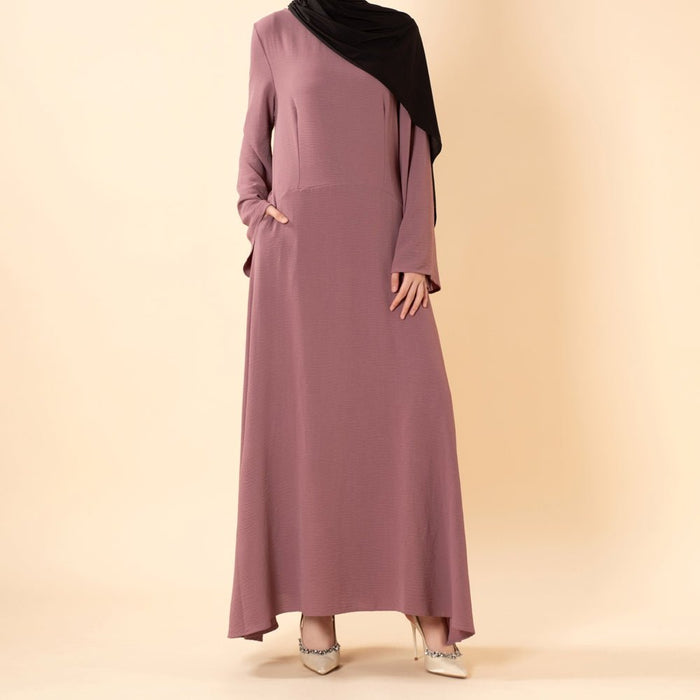 Elegant Flow Crepe Pocket Abaya Dress(MA432)