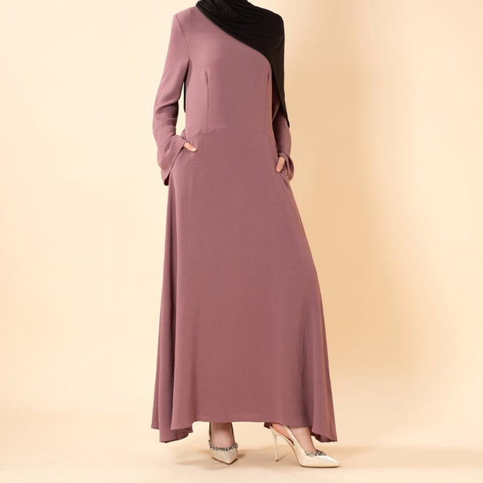 Elegant Flow Crepe Pocket Abaya Dress(MA432)