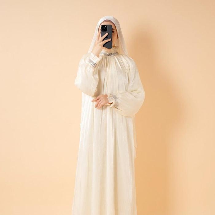 Elegant Glossy Flower Cuff Sequinned Abaya |  Glossy Abaya With Sequins (MA140)