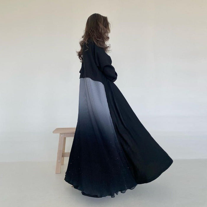 Elegant Gradient Pleated Abaya Robe | Modest Muslim Chiffon Maxi Dress (MOA223)