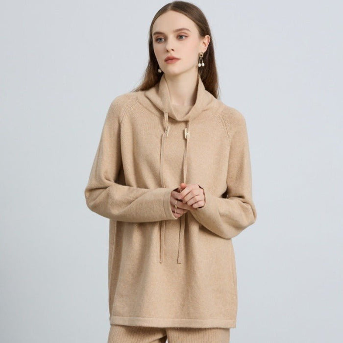 Elegant Half-Turtleneck Knit Sweater with Drawstring | Pullover Style Versatile Top(MS120)