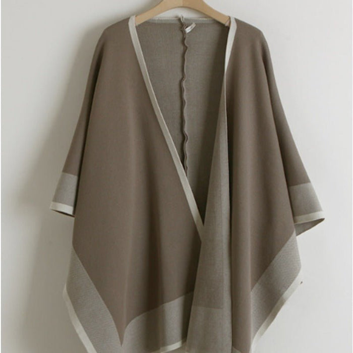 Elegant Knit Shawl & Half-Turtleneck Maxi Dress Set | Two-Piece Modest Outfit(MS117)