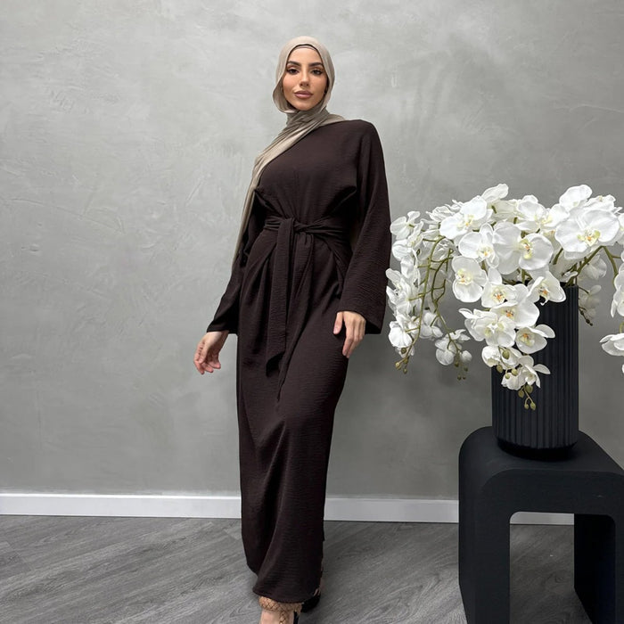 Elegant Lace-up Slim Fit Crepe Abaya (MA136)