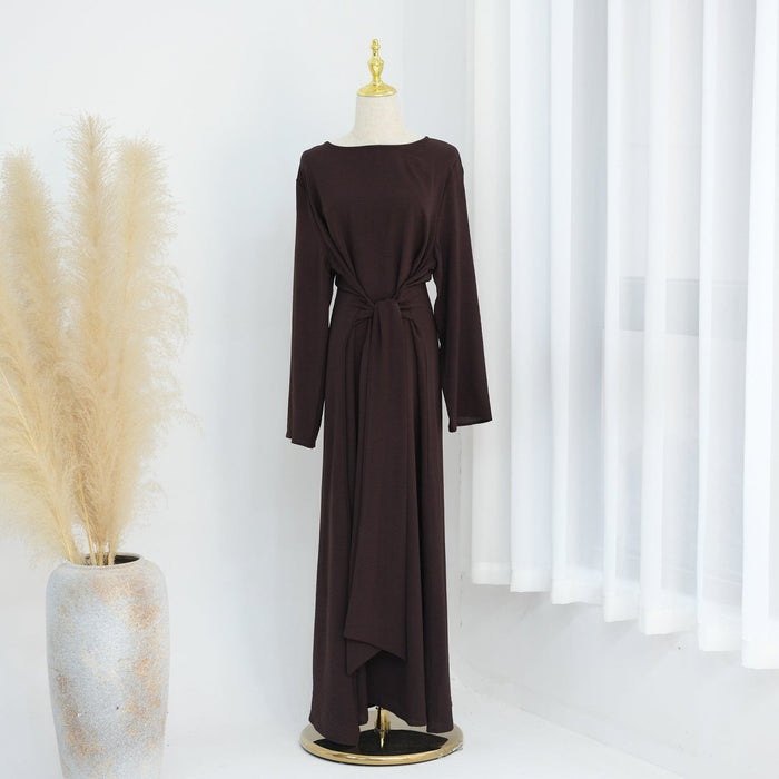 Elegant Lace-up Slim Fit Crepe Abaya (MA136)