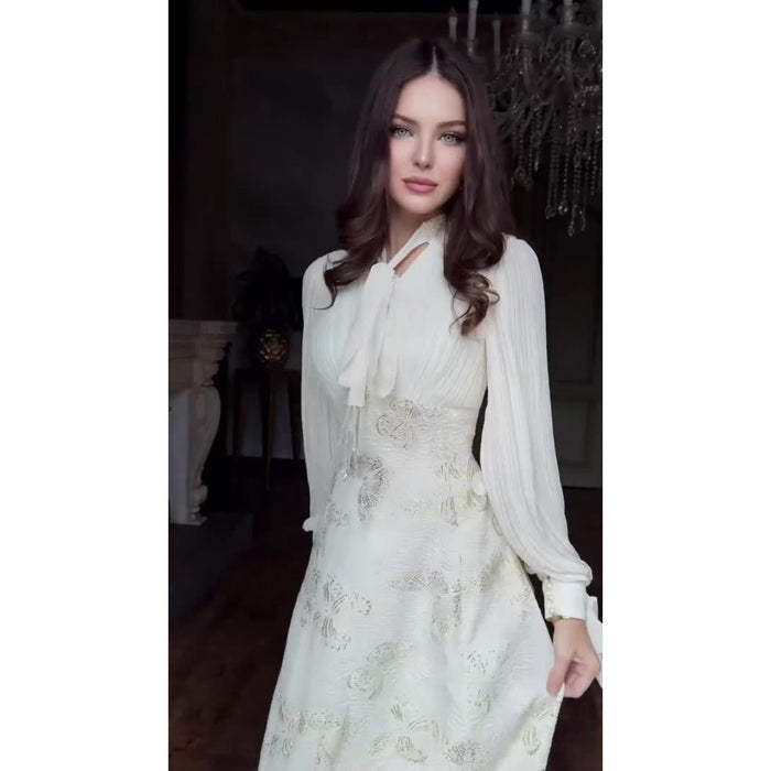 Elegant Long Sleeve Maxi Dress, Butterfly Patterned Abaya / Long Dress Gown (MA219)