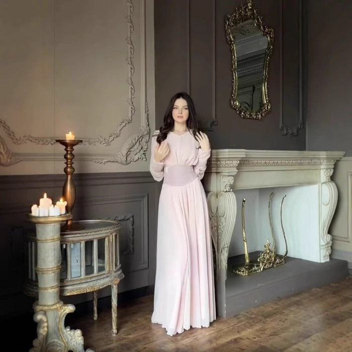Elegant Pearl-Accented Bubble Sleeve Dress with Spliced Waist(MA297)