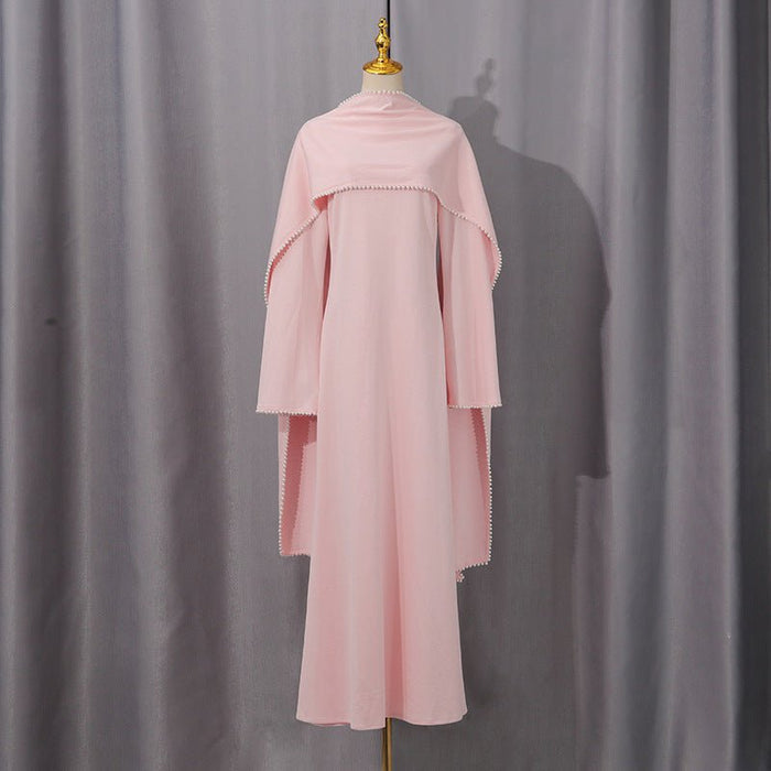 Elegant Pearl Embellished Cape Sleeve Evening Dress(MA400)