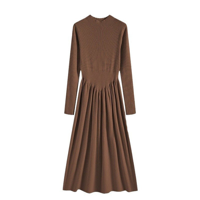 Elegant Ribbed Knit Maxi Dress | Mock Neck A-Line Sweater Dress (MS173)