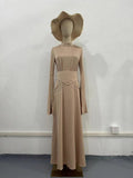 Elegant Semi-Turtleneck Long Sleeve Spring Court-Style Satin Dress Abaya(MA194)