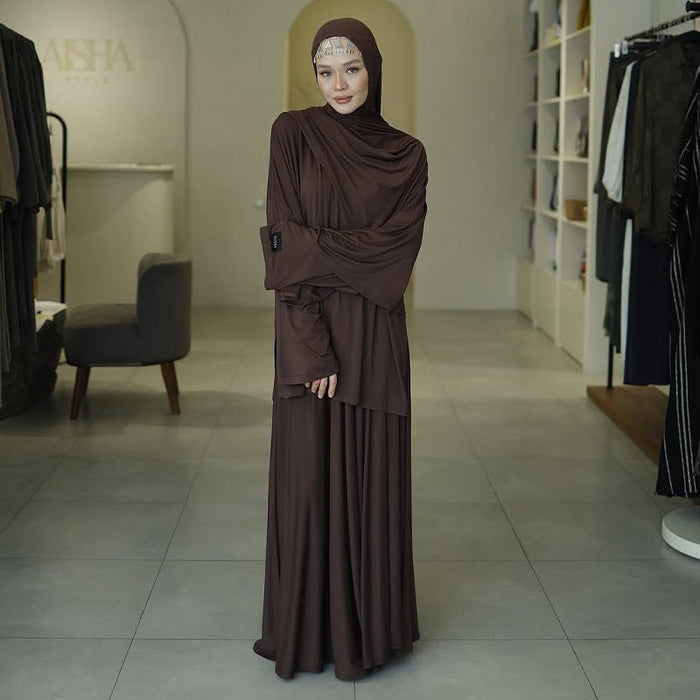 Elegant Solid Color Two-Piece Set | Side Slit Long Sleeve Top &  Pleated Skirt(MS135)