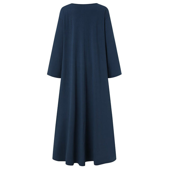 Elegant V-Neck Long Sleeve Maxi Dress | Loose Fit Dress with Hidden Pockets(MA314)