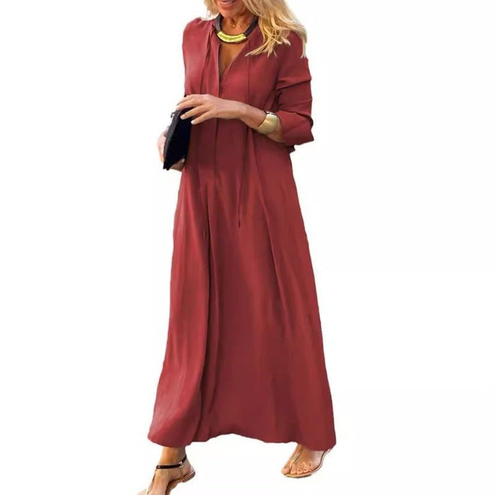 Elegant V-Neck Maxi Dress with Drawstring Design | Contemporary Modest Wear (MS121)